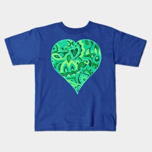 Psychedelic Heart in Shades of Green Kids T-Shirt